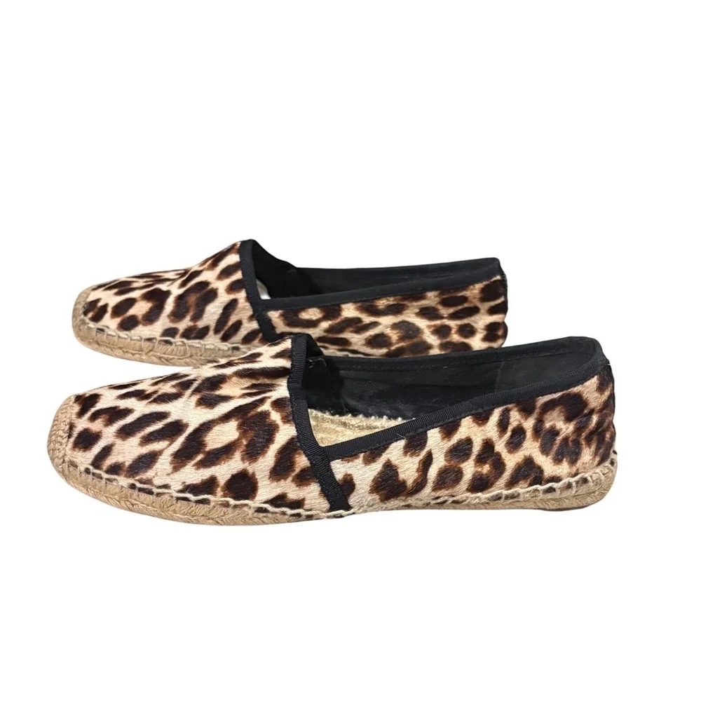 Tory Burch Elisa Espadrille Flat's Women's 9.5 Leopard Cow Hair Slip On EUC